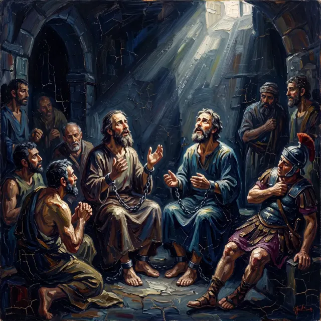Acts 16:25: At midnight Paul and Silas prayed, and sang praises