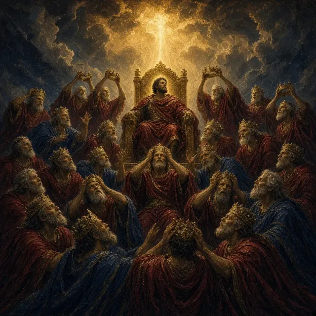 Revelation 4:10-11: They cast their crowns before the throne