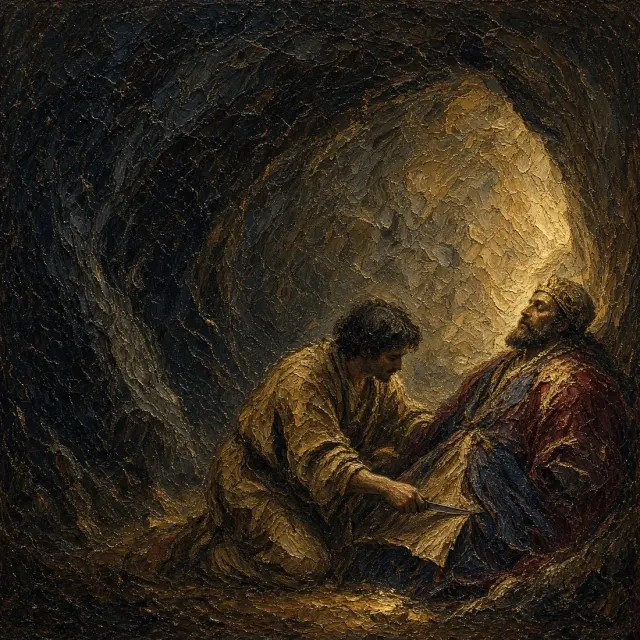 1 Samuel 24:1-3: Saul went in to cover his feet