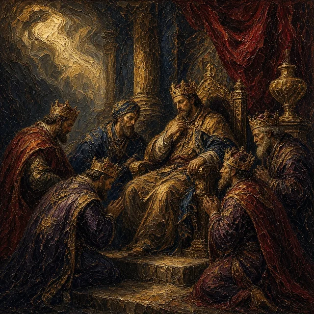2 Chronicles 9:18: A footstool of gold, which were fastened to the throne