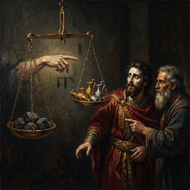 Daniel 5:5-6: His knees smote one against another